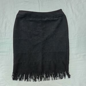 Studio 253 Black Suede Fringe Seamed Pencil Skirt With Side Zip